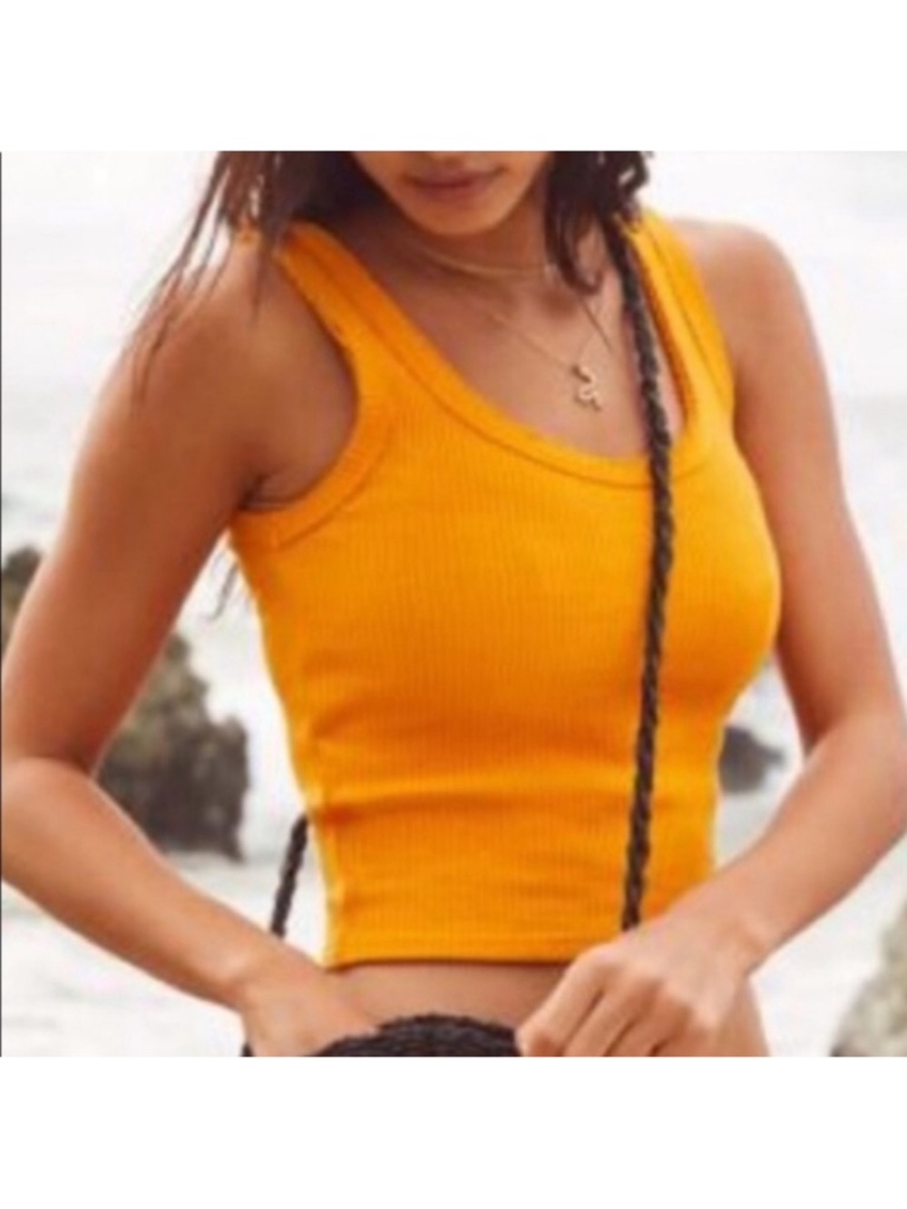 Urban Outfitters UO Ribbed Knit Fitted Cropped Tank Top Orange M